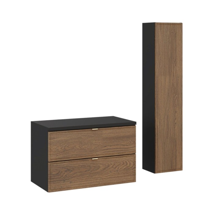 Ensemble meuble sous vasque 80cm, plan vasque et colonne de rangement SAVIA