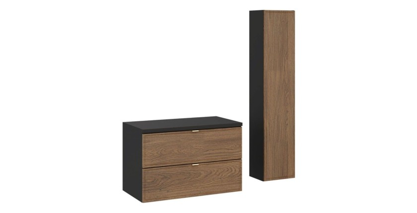 Ensemble meuble sous vasque 80cm, plan vasque et colonne de rangement SAVIA