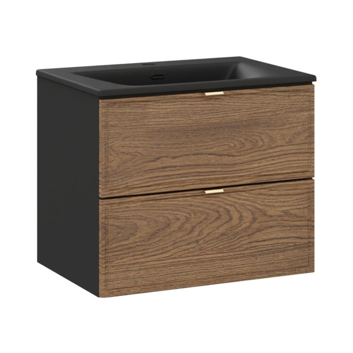 Ensemble meuble sous vasque 60cm et vasque à encastrer noire SAVIA