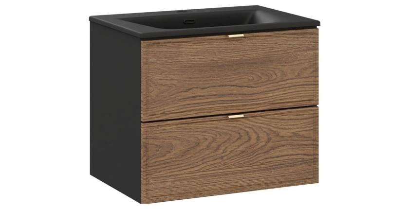 Ensemble meuble sous vasque 60cm et vasque à encastrer noire SAVIA