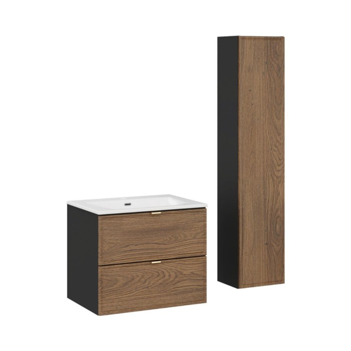 Ensemble meuble sous vasque 60cm, vasque encastrée blanche et colonne de rangement SAVIA