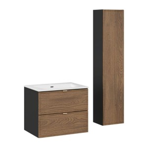 Ensemble meuble sous vasque 60cm, vasque encastrée blanche et colonne de rangement SAVIA