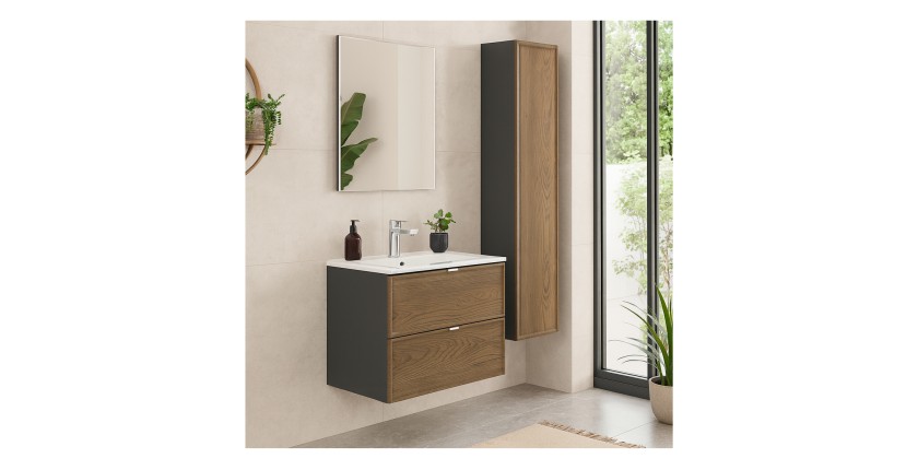 Ensemble meuble sous vasque 60cm et vasque à encastrer blanche SAVIA mis en situation