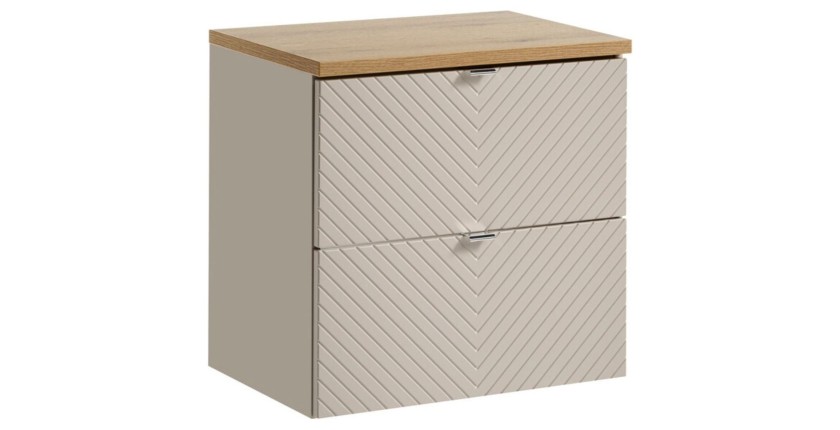 Ensemble de salle de bain AOKI : meuble sous vasque à tiroirs 60cm + plan vasque aspect bois