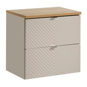 Ensemble de salle de bain AOKI : meuble sous vasque à tiroirs 60cm + plan vasque aspect bois