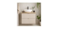 Ensemble de salle de bain AOKI : meuble sous vasque à tiroirs 60cm + plan vasque aspect bois