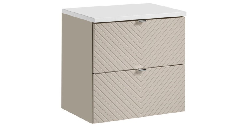 Ensemble de salle de bain AOKI : meuble sous vasque à tiroirs 60cm + plan vasque blanc