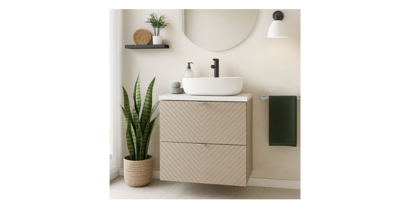 Ensemble de salle de bain AOKI : meuble sous vasque à tiroirs 60cm + plan vasque blanc