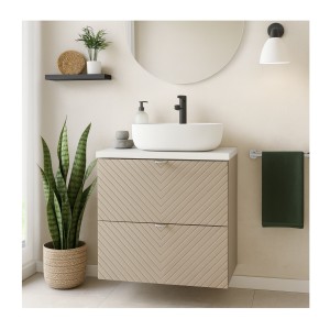 Ensemble de salle de bain AOKI : meuble sous vasque à tiroirs 60cm + plan vasque blanc