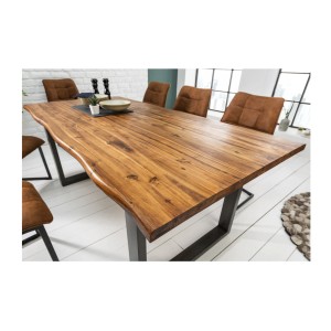 Table de salle à manger 200cm NALKO – Bois massif d'acacia huilé et métal – Style industriel