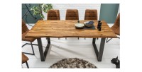 Table de salle à manger 200cm NALKO – Bois massif d'acacia huilé et métal – Style industriel
