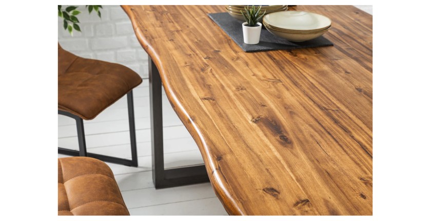 Table de salle à manger 200cm NALKO – Bois massif d'acacia huilé et métal – Style industriel
