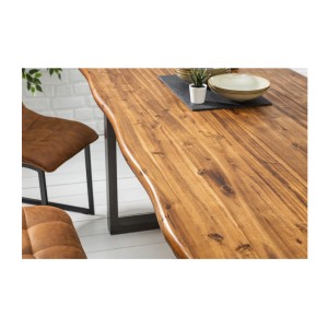 Table de salle à manger 200cm NALKO – Bois massif d'acacia huilé et métal – Style industriel