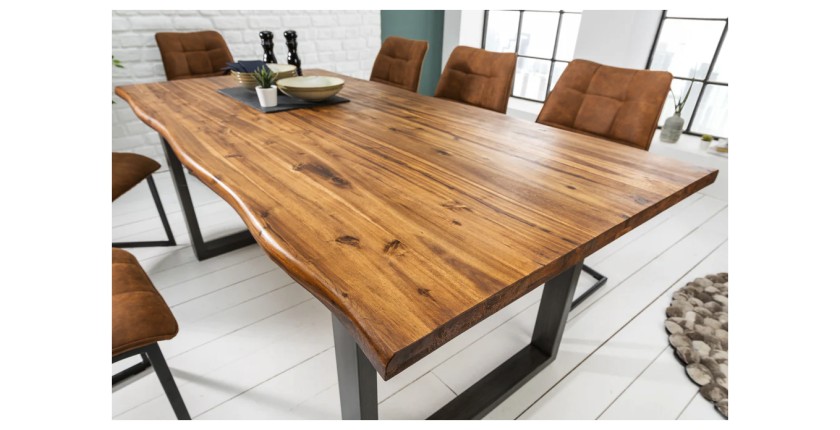 Table de salle à manger 180cm NALKO – Bois massif d'acacia huilé et métal – Style industriel
