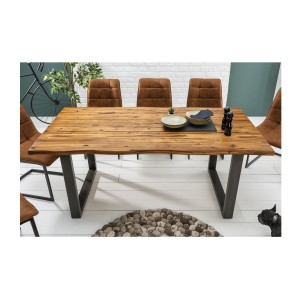 Table de salle à manger 180cm NALKO – Bois massif d'acacia huilé et métal – Style industriel