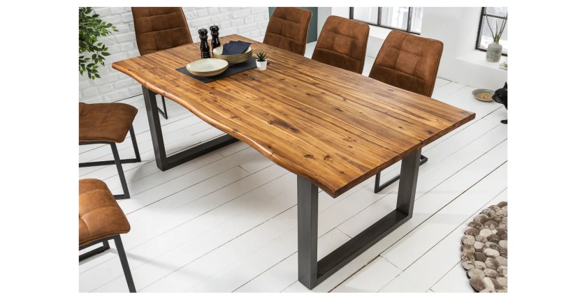 Table de salle à manger 180cm NALKO – Bois massif d'acacia huilé et métal – Style industriel