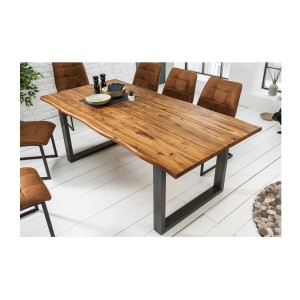 Table de salle à manger 180cm NALKO – Bois massif d'acacia huilé et métal – Style industriel