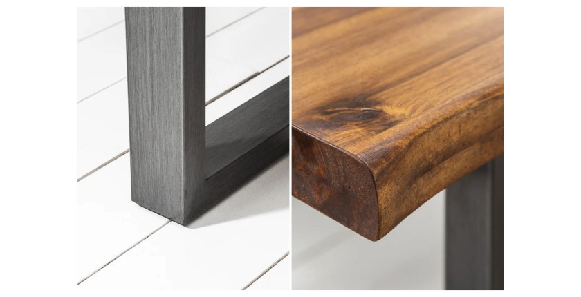 Table de salle à manger 180cm NALKO – Bois massif d'acacia huilé et métal – Style industriel