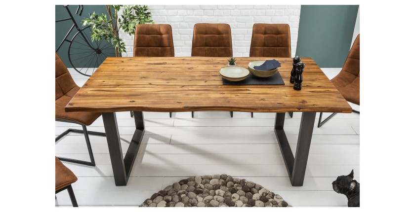 Table de salle à manger 160cm NALKO – Bois massif et métal – Style industriel