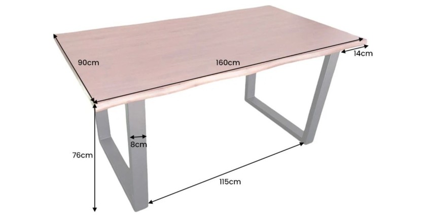 Table de salle à manger 160cm NALKO – Bois massif et métal – Style industriel