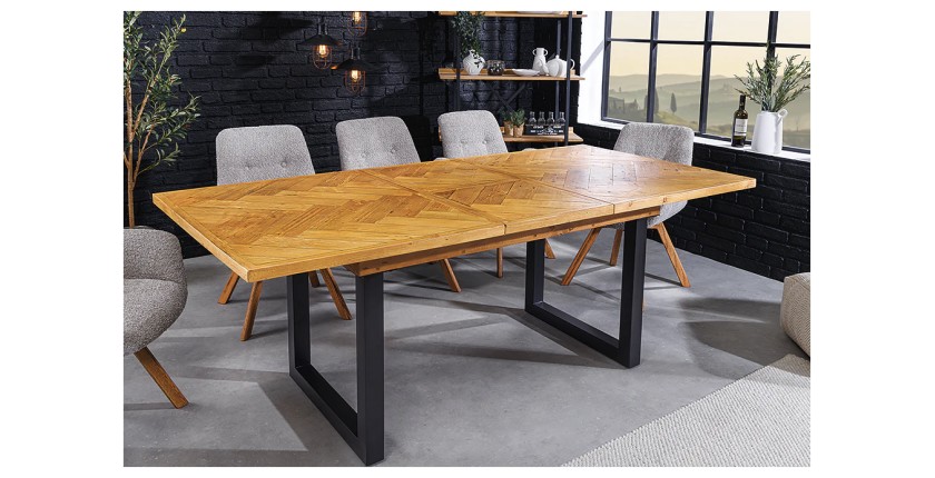 Table de salle à manger LOVARK – Bois recyclé de pin et métal – 120-160 cm – Extensible – Style industriel