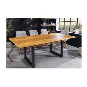 Table de salle à manger LOVARK – Bois recyclé de pin et métal – 120-160 cm – Extensible – Style industriel