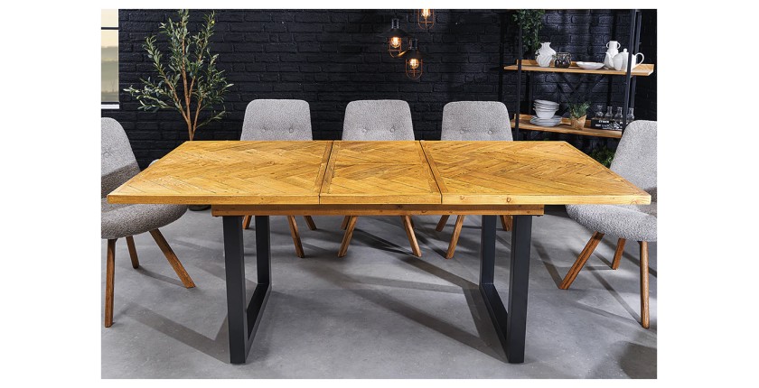Table de salle à manger LOVARK – Bois recyclé de pin et métal – 120-160 cm – Extensible – Style industriel