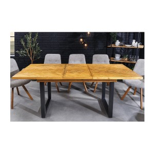 Table de salle à manger LOVARK – Bois recyclé de pin et métal – 120-160 cm – Extensible – Style industriel