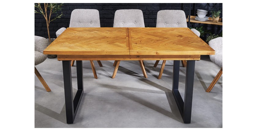 Table de salle à manger LOVARK – Bois recyclé de pin et métal – 120-160 cm – Extensible – Style industriel