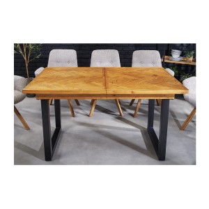 Table de salle à manger LOVARK – Bois recyclé de pin et métal – 120-160 cm – Extensible – Style industriel