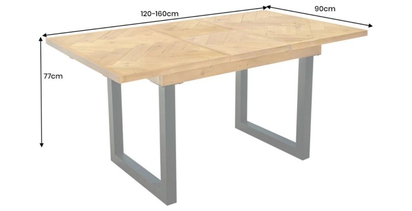 Table de salle à manger LOVARK – Bois recyclé de pin et métal – 120-160 cm – Extensible – Style industriel