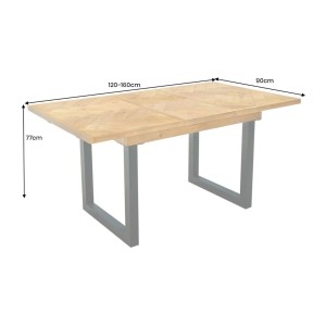 Table de salle à manger LOVARK – Bois recyclé de pin et métal – 120-160 cm – Extensible – Style industriel