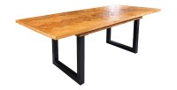 Table de salle à manger LOVARK – Bois recyclé de pin et métal – 120-160 cm – Extensible – Style industriel