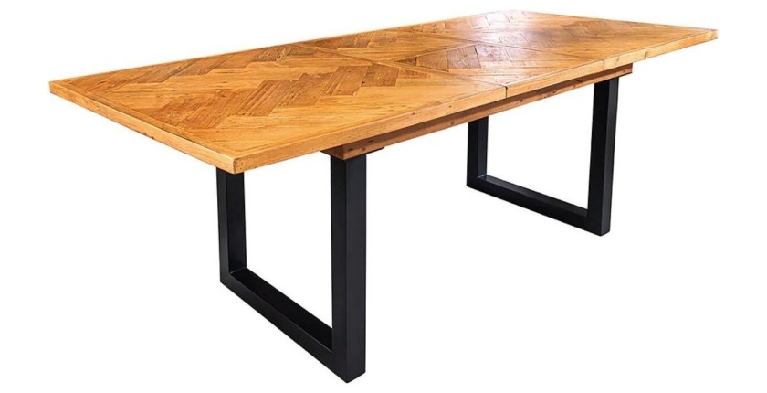 Table de salle à manger LOVARK – Bois recyclé de pin et métal – 120-160 cm – Extensible – Style industriel