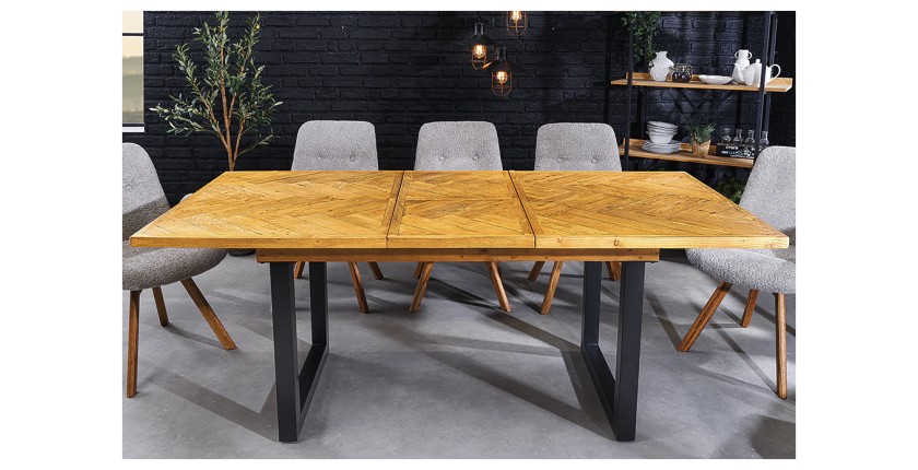 Table de salle à manger LOVARK – Bois recyclé et métal – 140-180 cm – Extensible – Style industriel
