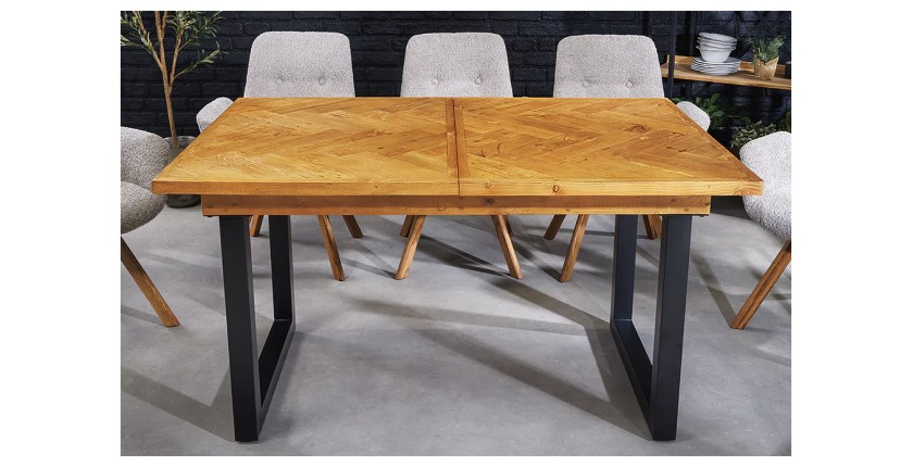 Table de salle à manger LOVARK – Bois recyclé et métal – 140-180 cm – Extensible – Style industriel