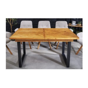Table de salle à manger LOVARK – Bois recyclé et métal – 140-180 cm – Extensible – Style industriel