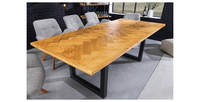 Table de salle à manger LOVARK – Bois recyclé et métal – 140-180 cm – Extensible – Style industriel