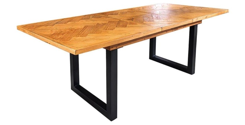Table de salle à manger LOVARK – Bois recyclé et métal – 140-180 cm – Extensible – Style industriel
