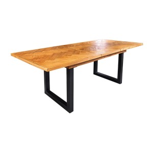 Table de salle à manger LOVARK – Bois recyclé et métal – 140-180 cm – Extensible – Style industriel