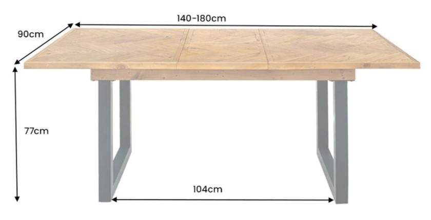 Table de salle à manger LOVARK – Bois recyclé et métal – 140-180 cm – Extensible – Style industriel