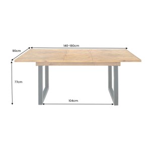 Table de salle à manger LOVARK – Bois recyclé et métal – 140-180 cm – Extensible – Style industriel