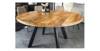 Table de salle à manger LODEN – Bois massif et métal – 140 cm – Ronde – Style industriel