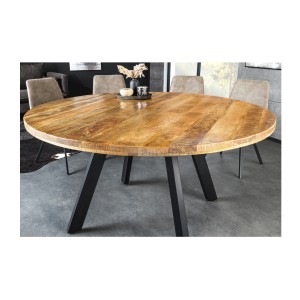 Table de salle à manger LODEN – Bois massif et métal – 140 cm – Ronde – Style industriel