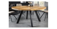 Table de salle à manger LODEN – Bois massif et métal – 140 cm – Ronde – Style industriel