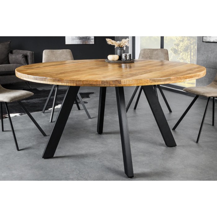 Eettafel LODEN - Massief hout en metaal - 140 cm - Rond - Industriële stijl