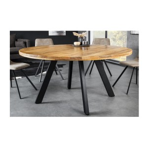 Table de salle à manger LODEN – Bois massif et métal – 140 cm – Ronde – Style industriel