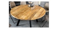 Table de salle à manger LODEN – Bois massif et métal – 140 cm – Ronde – Style industriel