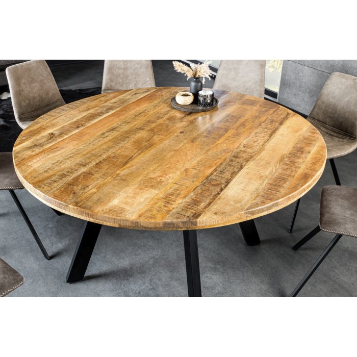 Eettafel LODEN - Massief hout en metaal - 140 cm - Rond - Industriële stijl