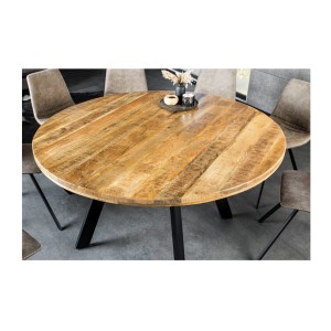 Table de salle à manger LODEN – Bois massif et métal – 140 cm – Ronde – Style industriel